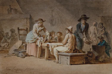 Een boerenfamilie in een interieur
