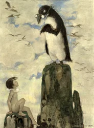 En daar zag hij de laatste van de reuzenalk, uit The Water Babies van Charles Kingsley, uitgegeven 1916