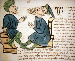 Jodendom: Voorstelling van het leren van een rabbi. 15e-eeuws manuscript. Biblioteca Palatina, Parma