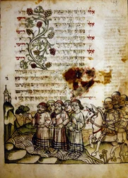 Doortocht door de Rode Zee, uit een Machazor uit de 15e eeuw, Biblioteca Palatina, Parma