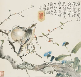 Een paar Chinese Bulbul vogels, 1857