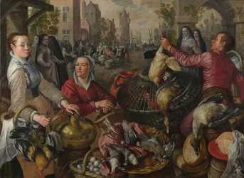 De Vier Elementen: Lucht. Een Pluimvee Markt met de Verloren Zoon op de Achtergrond, 1569