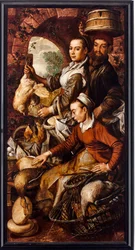 De marktkooplieden die gevogelte en eieren verkopen - Schilderij door Joachim Beuckelaer (1533-1574) 1564 Dim 203x103 cm Genua, Musei di Strada Nuova