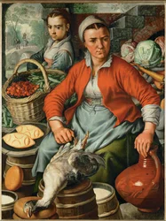 Boerin op de markt (schilderij op eikenhout)