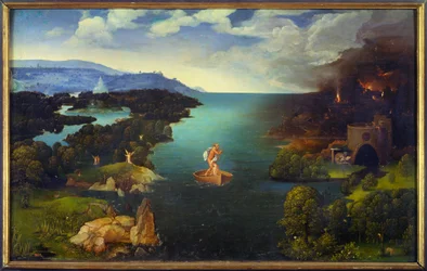 De overtocht van de Styx Charon op zijn boot in de onderwereld (Madrid, Prado Museum)