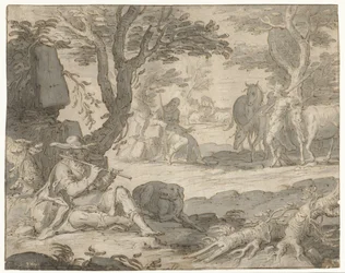 Apollo speelt de fluit terwijl hij de kudde van Admetus hoedt