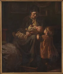 De vrouw van de kunstenaar met twee kinderen