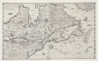 Kaart van Canada, gravure van onderzoek door Samuel de Champlain