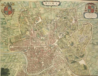 Kaart van Rome, gravure uit Theatrum civitatum et admirandorum Italiae door Joan Blaeu, gedrukt in Italië