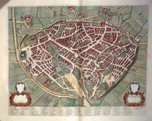 Kaart van Viterbo uit Theatrum civitatum et admirandorum Italiae, door Joan Blaeu, gravure