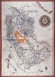 Kaart van het Arabisch Schiereiland, met windroos en details van havens en kusten, in Atlas van Joan Martines
