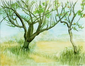 Vroeg Voorjaarslandschap, met twee bomen