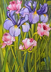 Rozen en irissen in de tuin, 2003