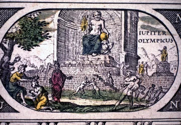 Voorstelling van de zeven wonderen van de oudheid: het standbeeld van Jupiter (Zeus) door Phidias - in 