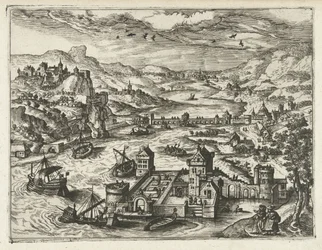 Rivierlandschap met waterburcht