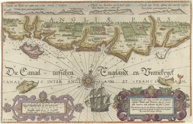Kaart van de Engelse kust tussen de Isle of Wight en Dover