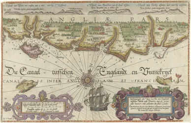 Kaart van de Engelse kust tussen het Isle of Wight en Dover