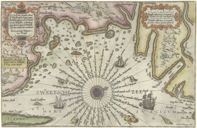 Kaart van de kust van Zweden tussen Kalmar en Stockholm