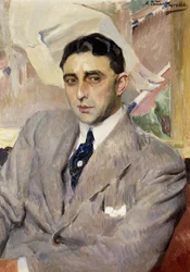 Portret van de acteur Ramón Peña, halffiguur, in een grijs pak