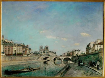 De Seine en Notre-Dame de Paris, uitzicht vanaf de Quai des Grands Augustins met de Pont Saint Michel (schilderij op doek)