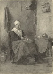 Boerenvrouw in interieur
