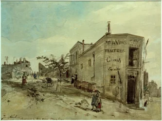Uitzicht op Montmartre, het Café Le Roi du Desert