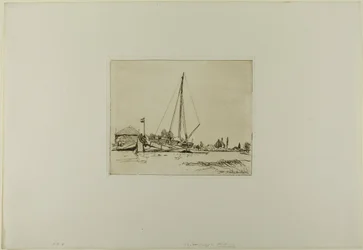 De afgemeerde boot, uit Cahier de six eaux-fortes, vues de Hollande
