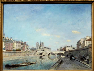 Uitzicht op de oevers van de Seine en de Notre Dame Kathedraal in Parijs