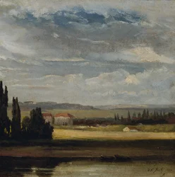 Landschapszicht met hoge wolkenlucht