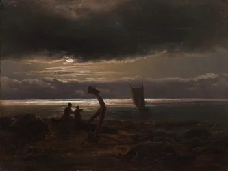 Moeder en kind aan zee, 1830