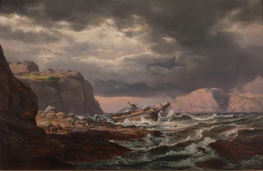Schipbreuk aan de kust van Noorwegen