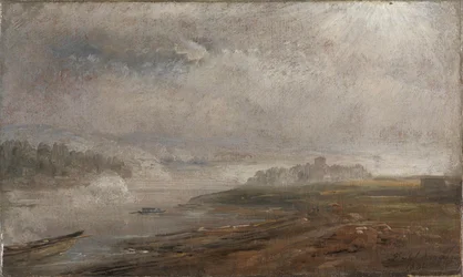 De Elbe op een mistige ochtend