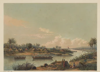 Gezicht op rivier de Solo op Java