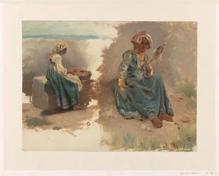 Twee schetsen van zittende vrouwen