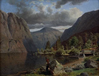 Man in fjordlandschap