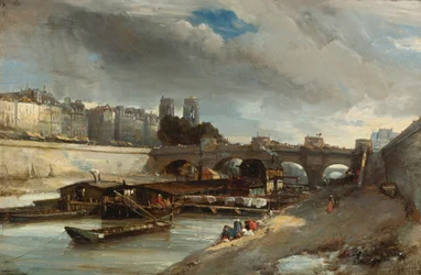 Boot wasplaats in de buurt van de Pont Neuf, Parijs