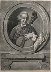 Portret van een muzikant, mogelijk Franz Joseph Haydn, gegraveerd door M.A. Picot