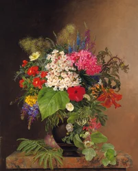 Winde, lupines, ereprijs en fuchsia in een vaas, 1833