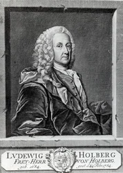 Ludvig Holberg, gegraveerd door Johann Martin Bernigeroth, 1757