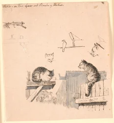 De twee katten. Illustratie voor Kaalunds "Fabler voor kinderen"