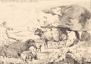Schapen bij een grafheuvel