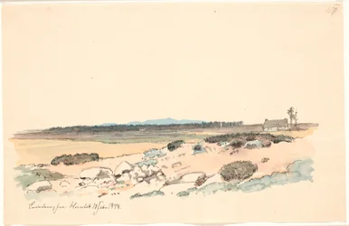 Landschap van Hornbæk met de plantage en Kullen op de achtergrond