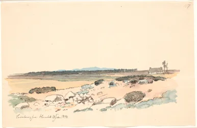 Landschap van Hornbæk met de plantage en Kullen op de achtergrond
