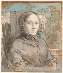 Portret van de moeder van de kunstenaar, kolonel Cathrine Lundbye (geboren Bonnevie); halve figuur zittend in stoel naar rechts