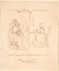 Tweeluik met links twee brievenlezende dames, rechts een briefschrijvende dame