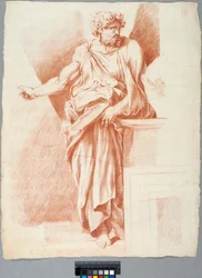 Academietekening. Detail uit Rafaëls „Disputà” in het Vaticaan, een filosoof die rechts in de compositie staat