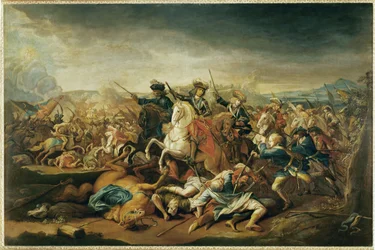 Prins Eugene van Savoye tijdens de slag om Belgrado (olieverf op doek)