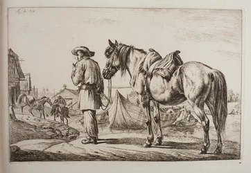 Een Slowaak met zijn paard bij een rivier