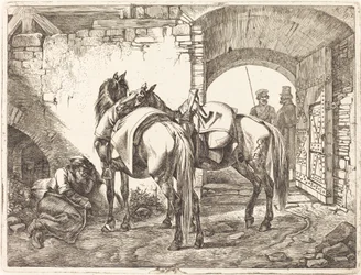 Kozakkenpaarden in een binnenplaats