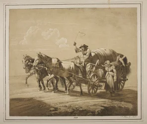 Hongaarse boer bestuurt een wagen met vaten